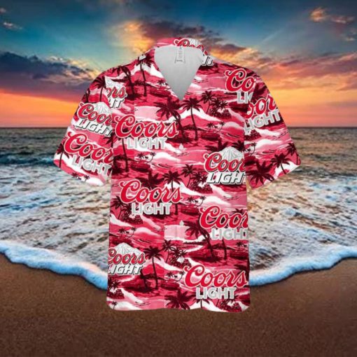 Coors Light Hawaiian Button Up Shirt Sea Island Pattern