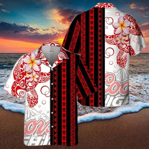 Coors Light Hawaiian Shirt Polynesian Blend Ocean Turtle