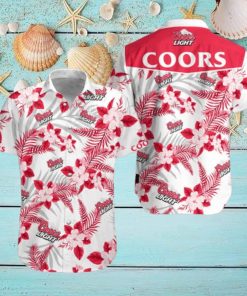 Coors Light Hawaiian Shirt Tropical Flowers All Over Print