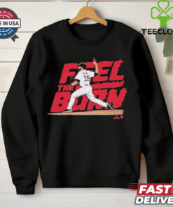 Corbin Burnes Feel The Burn Arizona Diamondbacks T-shirt featuring a fiery design that celebrates the star pitcher's intensity and the Arizona Diamondbacks' spirit. Show your support for Burnes and the team with this bold, eye-catching apparel.