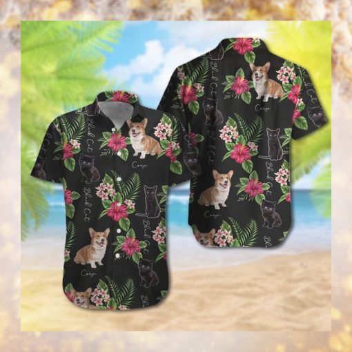 Corgi Black cat Hawaiian Shirt