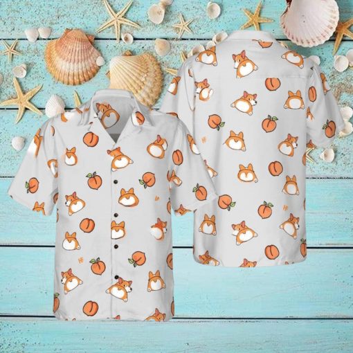 Corgi Butt And Peaches Seamless Hawaiian Shirt Aloha Casual Shirt For Men And Women