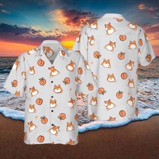 Corgi Butt And Peaches Seamless Hawaiian Shirt Aloha Casual Shirt For Men And Women