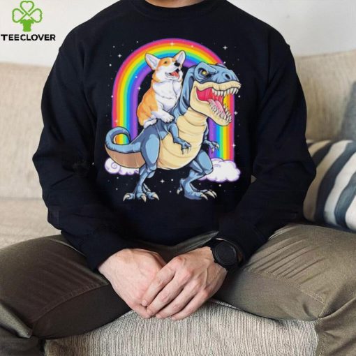 Corgi Riding Dinosaur T rex Space Rainbow Gifts Classic Shirt