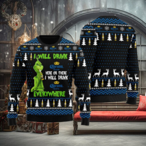 Corona Extra Grinch Will Drink Everywhere Ugly Sweater