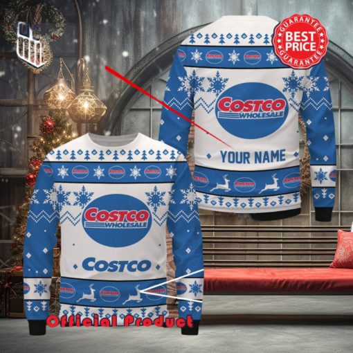 Costco Custom Name White Design Logo Snowflake Ugly Christmas Sweater