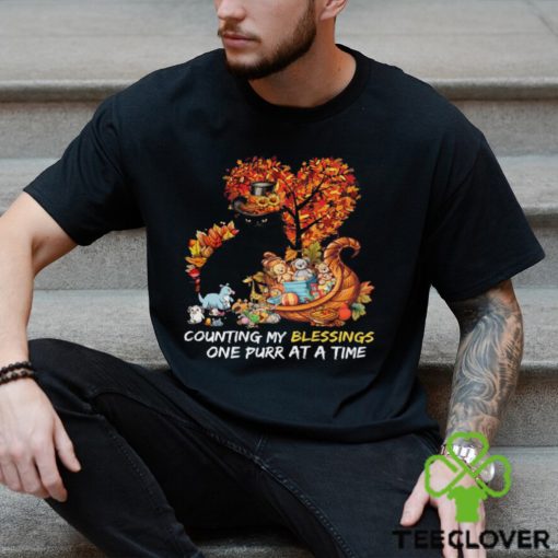 Counting My Blessings One Purr At A Time Thanksgiving Black Cat Shirt