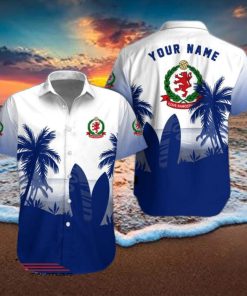 Cove Rangers FC Palm Tree Surfboard Personalized Name Button Shirt