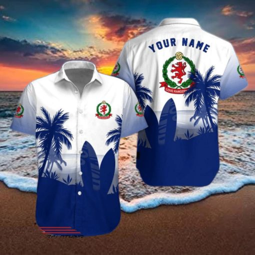 Cove Rangers FC Palm Tree Surfboard Personalized Name Button Shirt