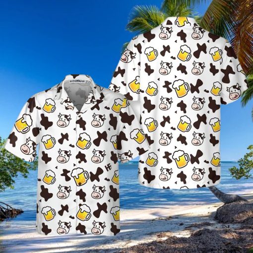 Cow And Beer Mug Seamless Pattern Cow Hawaiian Shirt, Funny Cow Shirt For Men And Women, Best Gift For Cow Lover