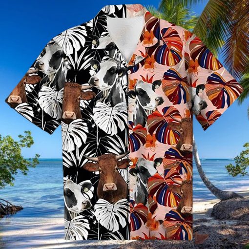 Cow Hawaiian Shirt Floral Colorful Cow Aloha Shirt, Aloha Hawaiian Shirts