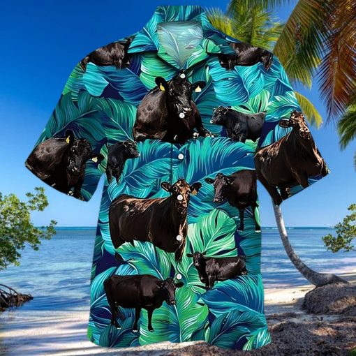 Cow Hawaiian Shirt Tropical Black Cattle Cow Aloha Shirt, Aloha Hawaiian Shirts