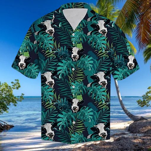 Cow Hawaiian Shirt Tropical Cow Leaf Pattern Aloha Shirt, Aloha Hawaiian Shirts