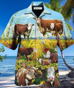 Cow Hereford Cow Landscape Style Hawaiian Shirt – Trendy Aloha