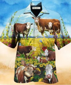 Cow Hereford Cow Landscape Style Hawaiian Shirt – Trendy Aloha