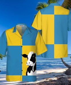 Cow On Yellow And Blue Background Hawaiian Shirt, Cow Shirt For Men & Womedn, Funny Cow Print Shirt