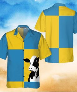 Cow On Yellow And Blue Background Hawaiian Shirt, Cow Shirt For Men & Womedn, Funny Cow Print Shirt