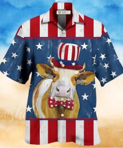Cow On Yellow And Blue Background Hawaiian Shirt, Cow Shirt For Men & Women, Funny Cow Print Shirt