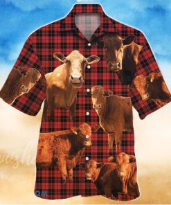 Cow Red Tartan Pattern Hawaiian Shirt Aloha Shirt For Men Women