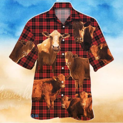 Cow Red Tartan Pattern Hawaiian Shirt Aloha Shirt For Men Women