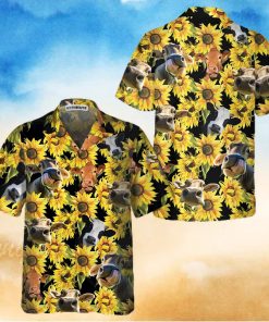 Cow With Sunflower Hawaiian Shirt, Tropical Cow Shirt For Men And Women, Funny Cow Print Shirt Gift Idea