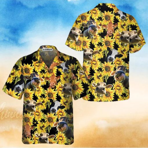 Cow With Sunflower Hawaiian Shirt, Tropical Cow Shirt For Men And Women, Funny Cow Print Shirt Gift Idea