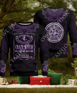 Crazy Witch Love or hate me Purple ugly sweater