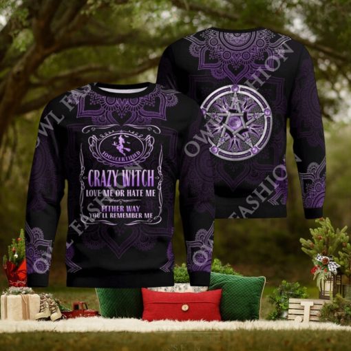 Crazy Witch Love or hate me Purple ugly sweater