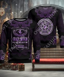 Crazy Witch Love or hate me Purple ugly sweater