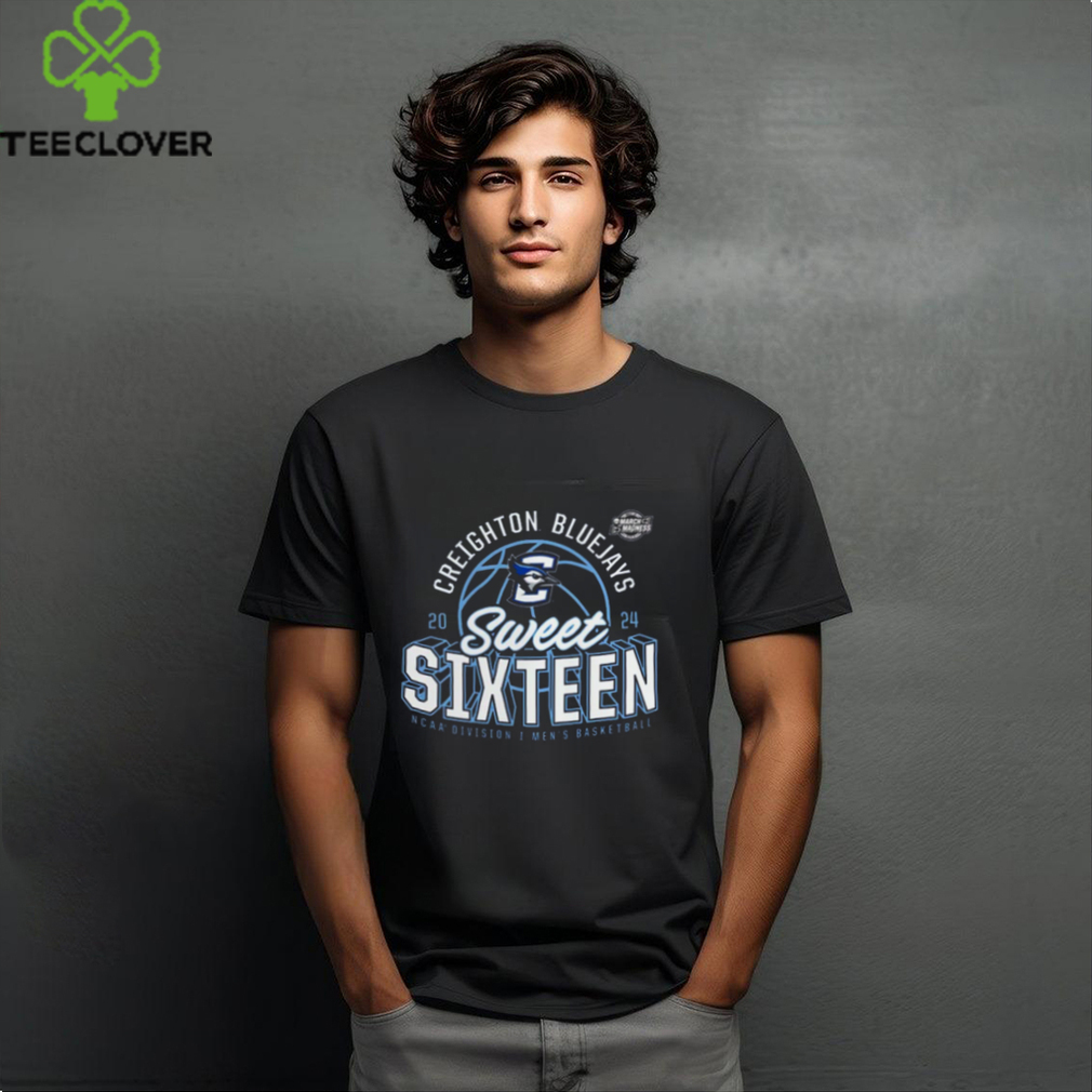 Creighton Bluejays 2024 NCAA Men's Basketball Tournament March Madness Sweet Sixteen Defensive Stance T Shirt Creighton Bluejays 2024 NCAA Men's Basketball Tournament March Madness Sweet Sixteen Defensive Stance T Shirt