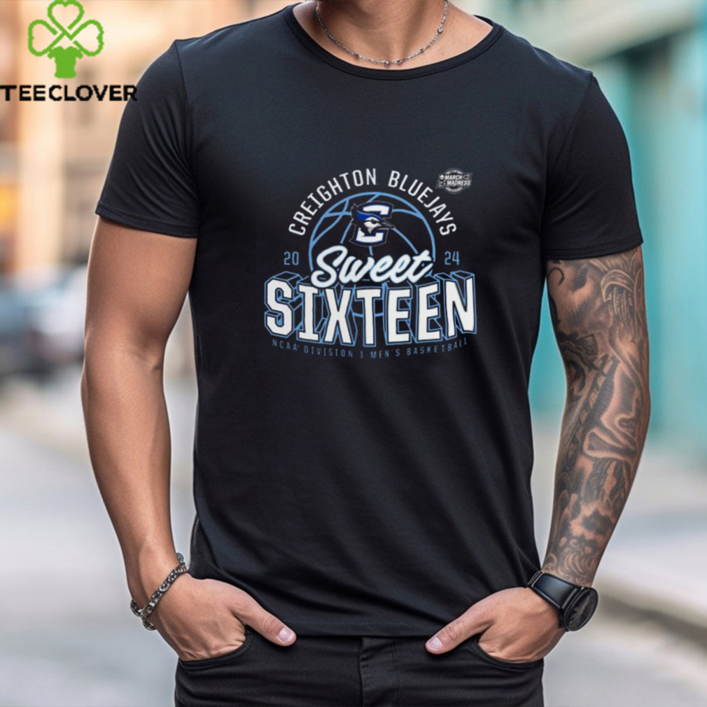 Creighton Bluejays 2024 NCAA Men's Basketball Tournament March Madness Sweet Sixteen Defensive Stance T Shirt Creighton Bluejays 2024 NCAA Men's Basketball Tournament March Madness Sweet Sixteen Defensive Stance T Shirt