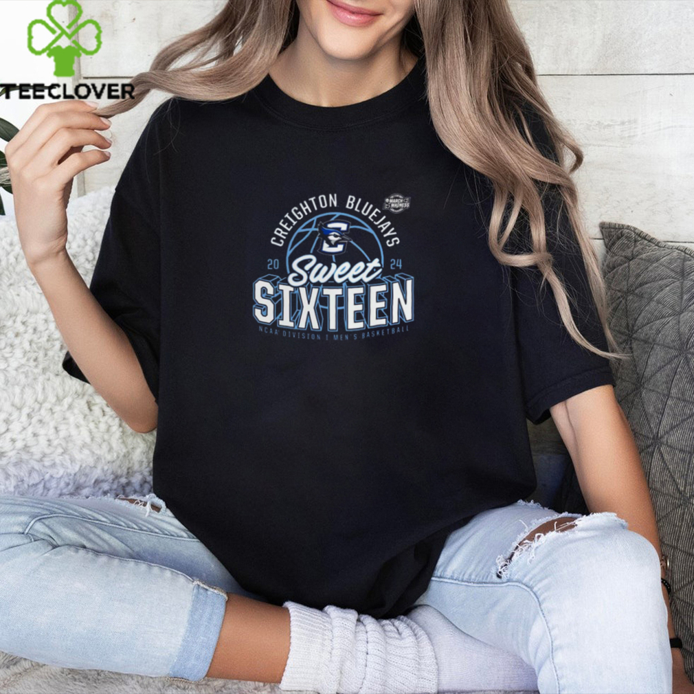 Creighton Bluejays 2024 NCAA Men's Basketball Tournament March Madness Sweet Sixteen Defensive Stance T Shirt Creighton Bluejays 2024 NCAA Men's Basketball Tournament March Madness Sweet Sixteen Defensive Stance T Shirt