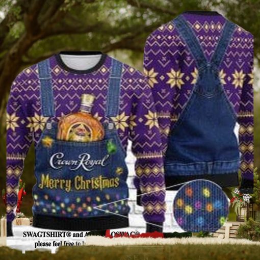 Crown Royal Merry Christmas Ugly Xmas Wool Knitted Sweater