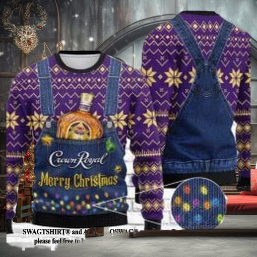 Crown Royal Merry Christmas Ugly Xmas Wool Knitted Sweater