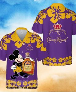 Crown Royal Mickey Mouse Hibiscus Flower All Over Print Aloha Summer Beach Hawaiian Shirt