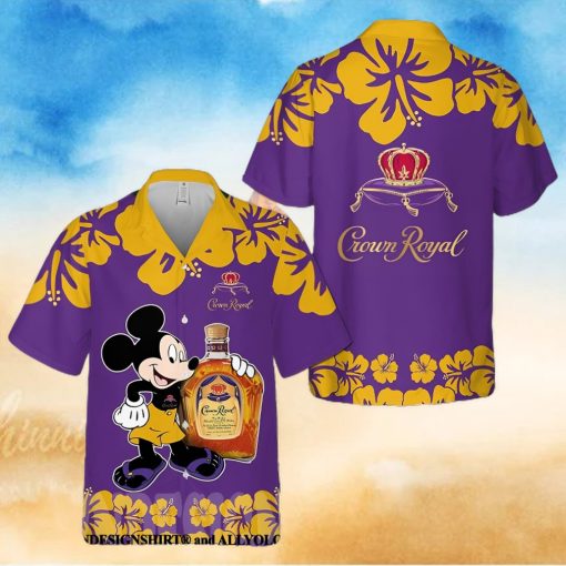 Crown Royal Mickey Mouse Hibiscus Flower All Over Print Aloha Summer Beach Hawaiian Shirt