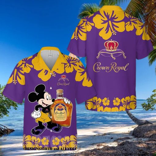 Crown Royal Mickey Mouse Hibiscus Flower All Over Print Aloha Summer Beach Hawaiian Shirt