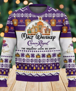 Crown Royal Ugly Sweater, Walt Whiskey Christmas Sweater, Wine Christmas Sweater For Men, Happiest Drink Xmas Sweater