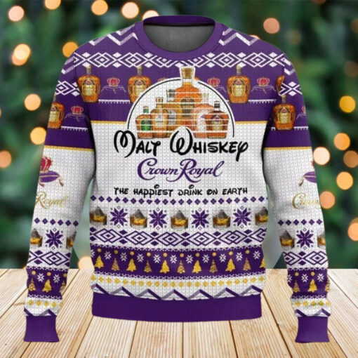 Crown Royal Ugly Sweater, Walt Whiskey Christmas Sweater, Wine Christmas Sweater For Men, Happiest Drink Xmas Sweater