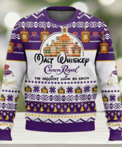 Crown Royal Ugly Sweater, Walt Whiskey Christmas Sweater, Wine Christmas Sweater For Men, Happiest Drink Xmas Sweater