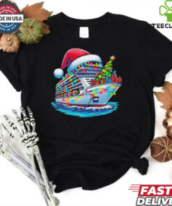 Cruise ship santa Christmas tree lights shirt