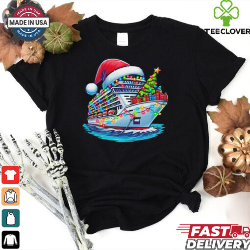 Cruise ship santa Christmas tree lights shirt