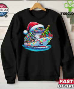 Cruise ship santa Christmas tree lights shirt