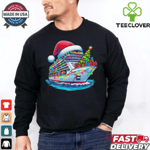 Cruise ship santa Christmas tree lights shirt
