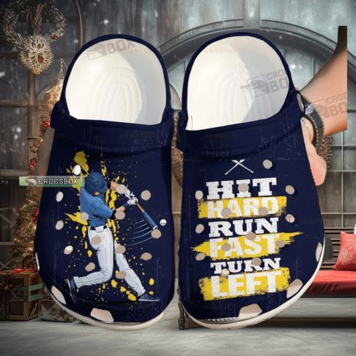 Baseball Hit Hard Run Fast Gift For Lover Rubber Crocs Comfy Footwear