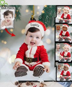 Custom Baby Cute Photo On Santa Claus Clothes Ornament