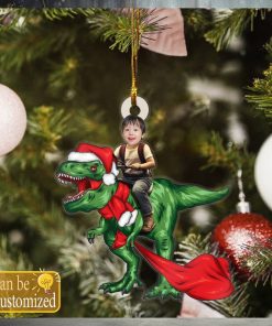 Custom Baby Face Photo Riding T Rex Ornament