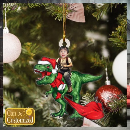 Custom Baby Face Photo Riding T Rex Ornament