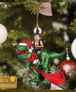 Custom Baby Face Photo Riding T Rex Ornament