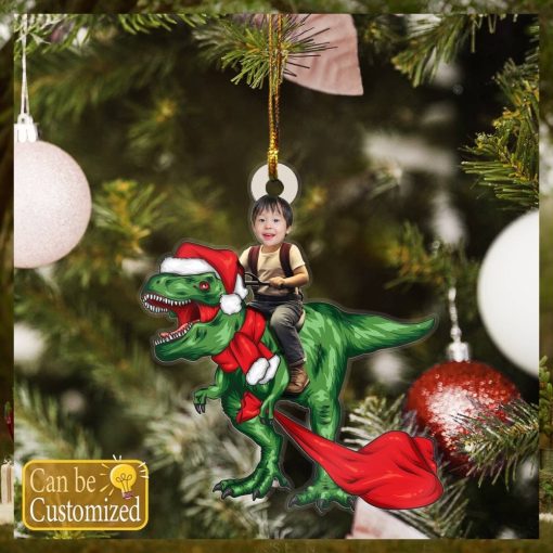 Custom Baby Face Photo Riding T Rex Ornament